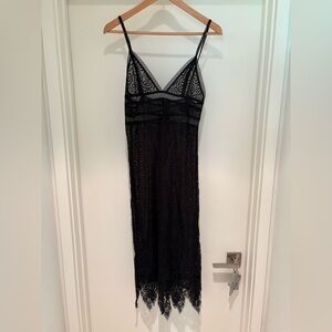 Elegant Black Lace Slip Dress by Anna Sui